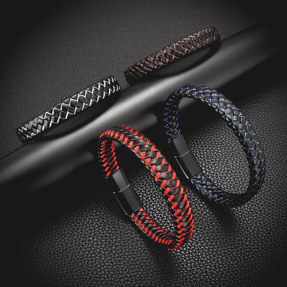 Braccialetto in pelle intrecciata multistrato da uomo nuovo braccialetto in pelle da uomo con serratura in acciaio inossidabile Premium all'ingrosso