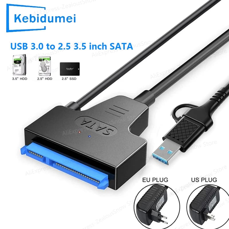 SATA To USB 3.0/Type-C Cable SATA III Hard Drive Adapter Supply For 2.5 3.5 Inch SSD HDD External Connector With 12V 2A Power