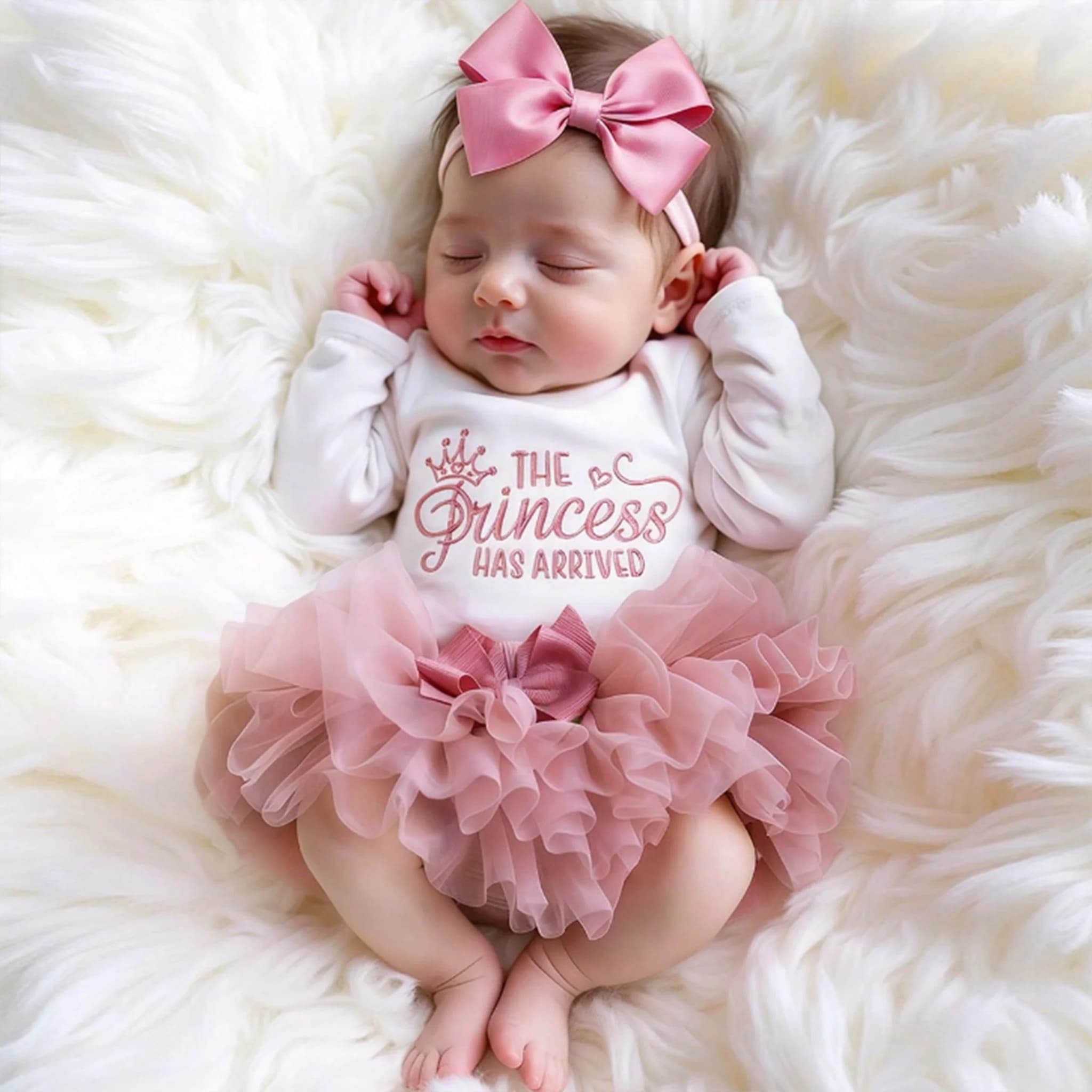 Ylsteed Set di Abbigliamento Estivo per Fotografia Neonati, Tutina con Stampa Lettere per Bambine, Gonna in Tulle Rosa, Fascia per Capelli, Accessori per Foto - HD