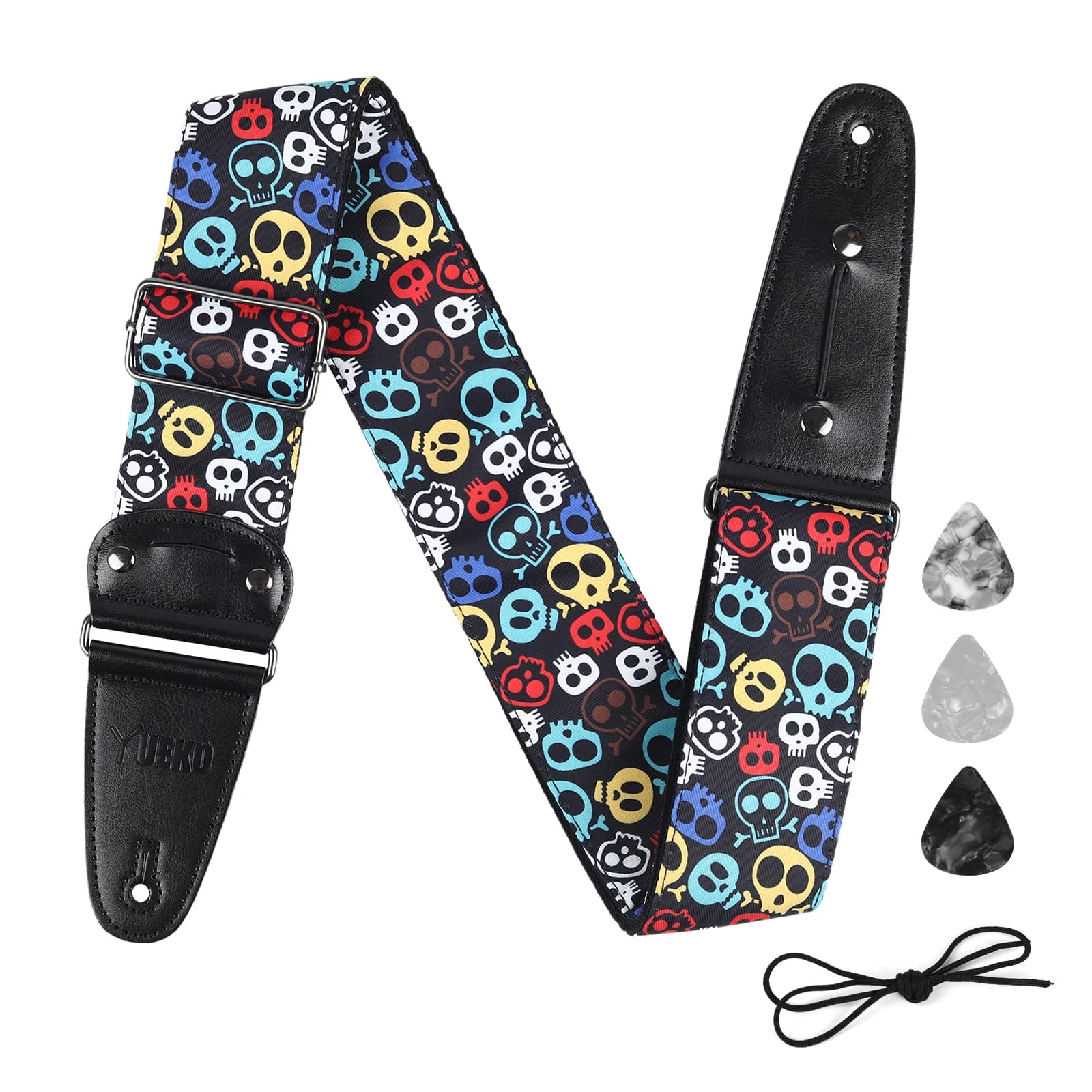 Tracolla per chitarra in cotone denim allargato da 2,5" Cintura a tracolla universale con teschio fresco con tasca per plettro per basso elettrico acustico