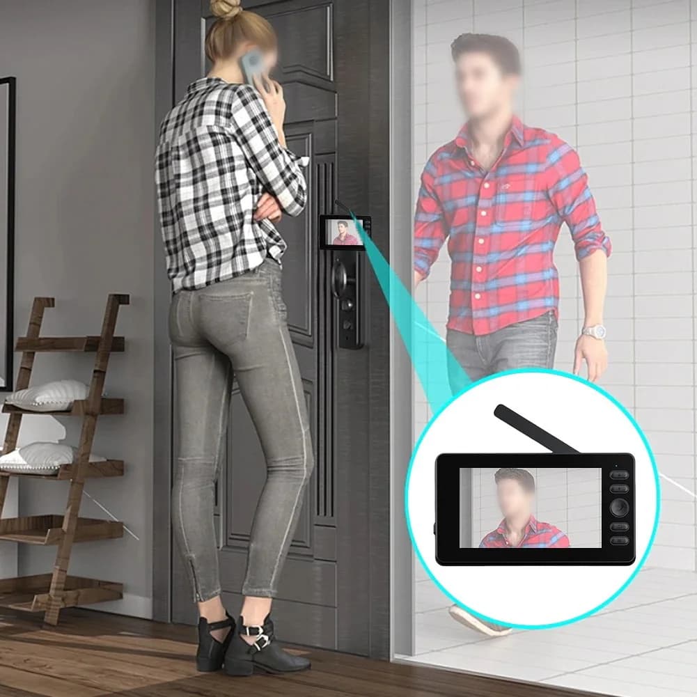 Videocitofono con fotocamera, campanello wireless con schermo da 4,3 pollici, connessione Bluetooth 2.4G = 170 ° HD=fotocamera=citofono, notte=visione