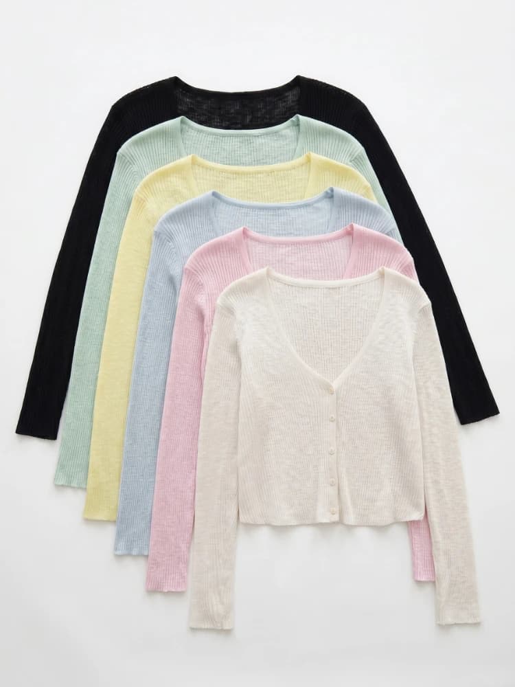 AOSSVIAO 2026 Summer Air Conditioner Shawl Blue V-Neck Thin Sunscreen Women Knit Cardigan Single-breasted Short Tops Outerwear