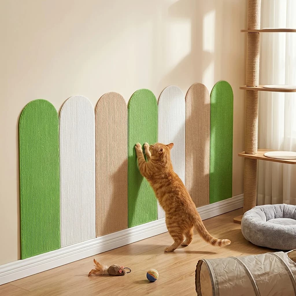 4pcs Self Adhesive Cat Scratcher Mat Trimmable Wear Resistant Lint Free Soft Fabric Sofa Wall Furniture Protector Strong Stick