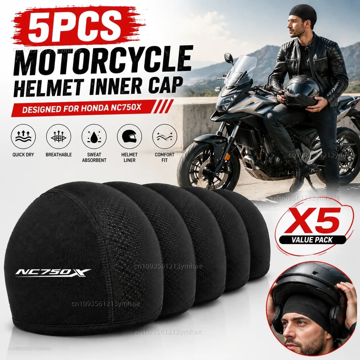 5pcs Motorcycle Helmet Inner Cap Hat Quick Dry Breathable Hat Racing Cap Cooling Thin For HONDA NC750X NC 750X NC750 X 2014-2020