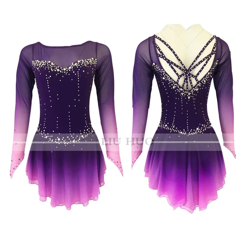 LIUHUO Costume da Pattinaggio Artistico per Donne, Ragazze, Adulti e Bambini, Abito per Competizioni di Ginnastica e Balletto, Colore Viola BD355