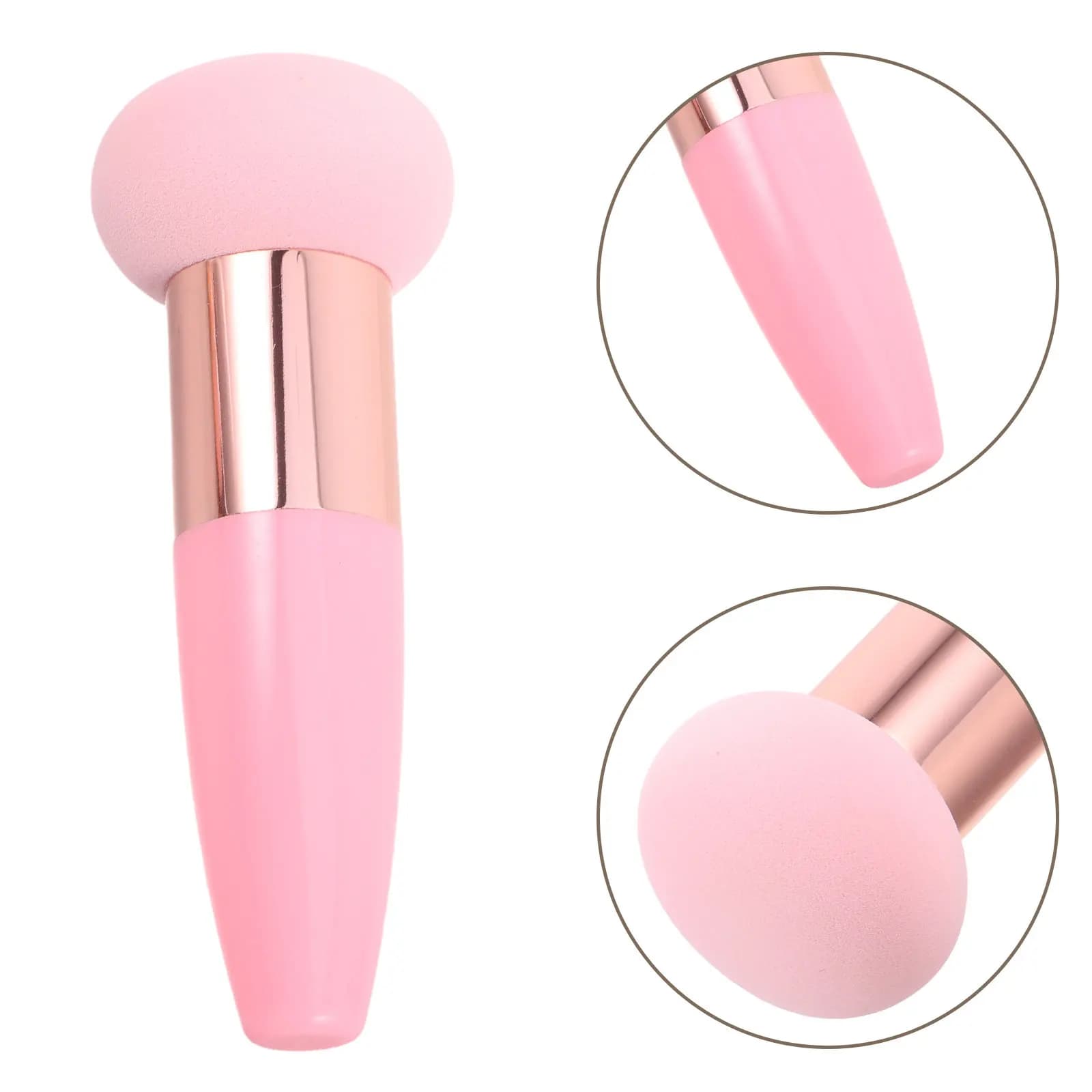 Set of 3 Sponges for Makeup with Handle, Fungus Head Design, Skin Delicate, for Liquid, Cypria and Blush