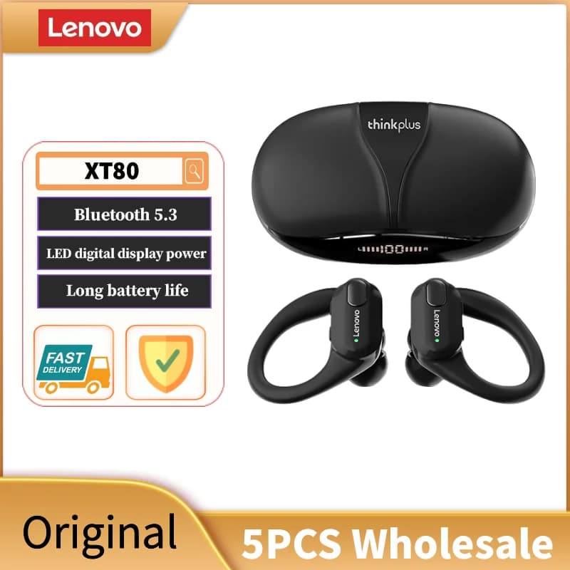 Lenovo XT80 Auricolari Bluetooth 5.3 Cuffie True Wireless con microfono Pulsante Controllo Riduzione del rumore Ganci per le orecchie Cuffie impermeabili