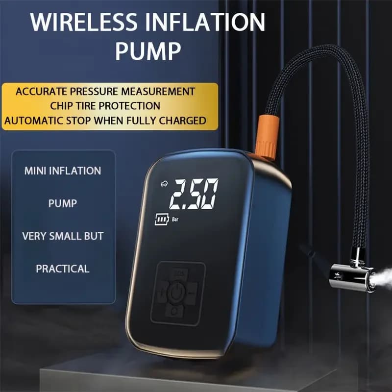 Gonfiatore per pneumatici auto senza fili, pompa ad aria elettrica multiuso per auto, moto, bicicletta - Manometro digitale incluso
