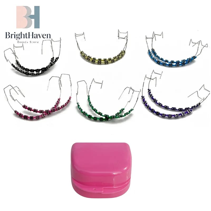1 Pair Dental Fake Braces Temporary Tooth Decoration With Hook With Metal Wires Colorful Metal Bracket Ties Dental Tool B.H