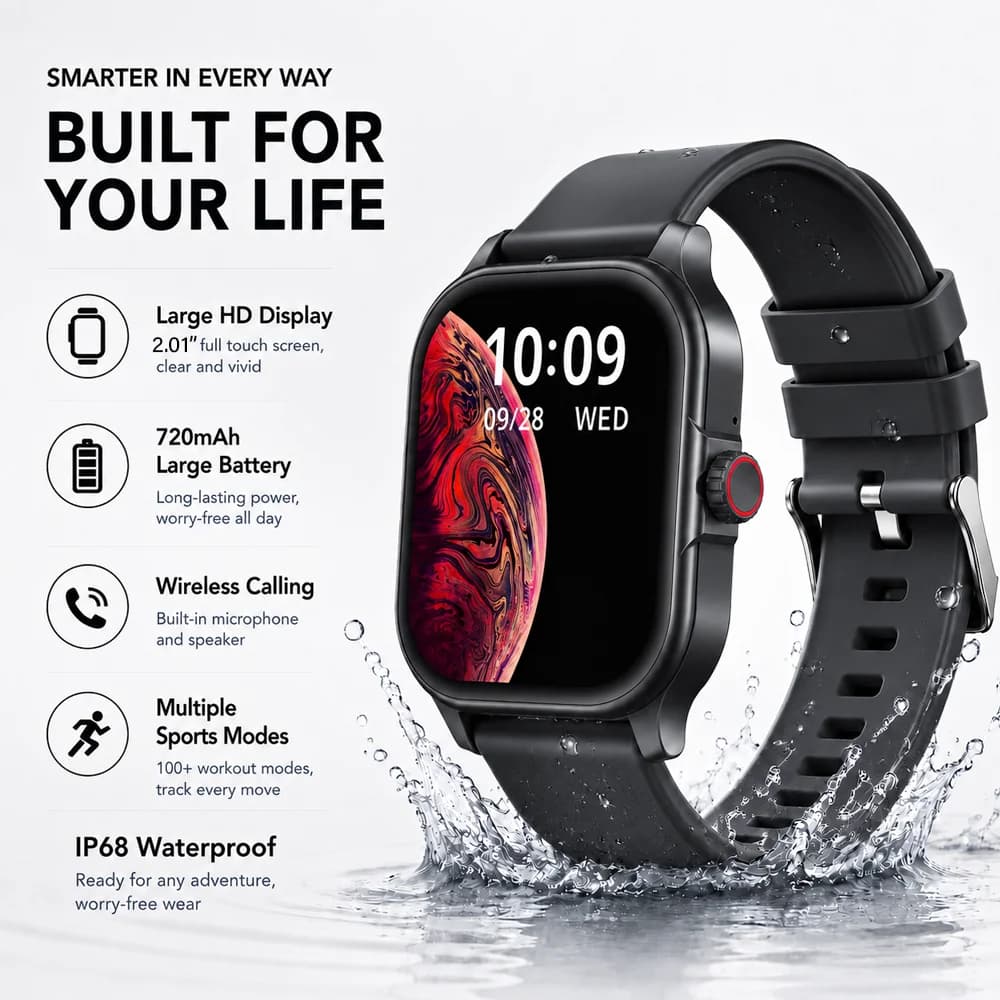Smart Watch 720mAh Battery 1.83" HD Bluetooth Call Heart Rate Monitor IP68 Waterproof Sports Fitness Tracker