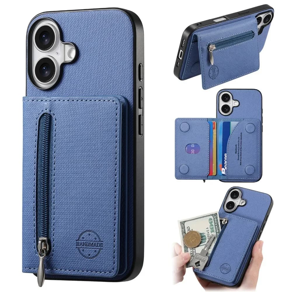 Custodia Magnetica per Telefono con Portacarte e Blocco RFID per iPhone 16, 16 Pro Max, 15, 14 Plus, 13, 12, 11 con Supporto Integrato