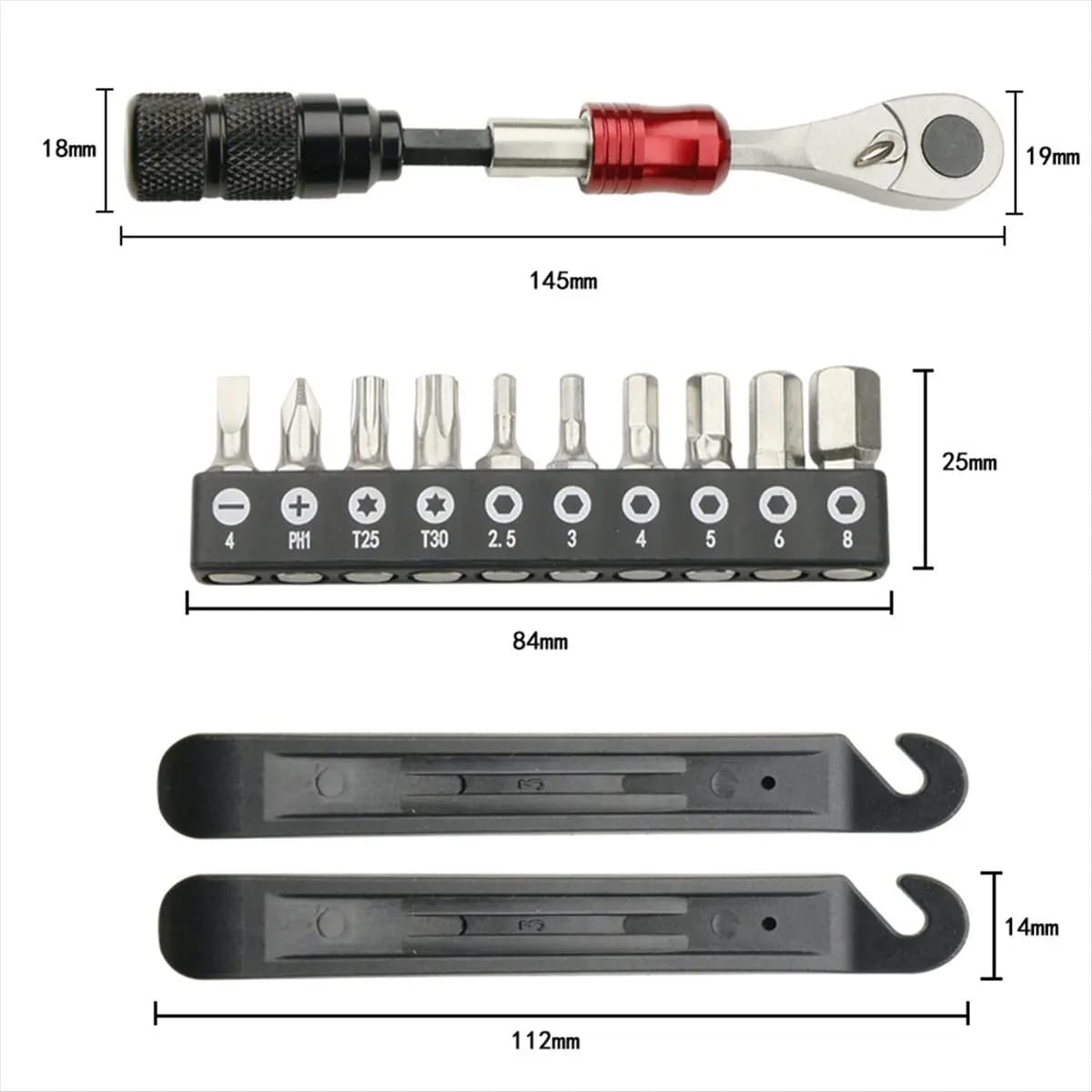 (ABHW) Kit di Riparazione Bici, Set Multi-utensile per Bicicletta con Mini Pompa, Attrezzo Reversibile a Cricchetto per Campeggio e Viaggi