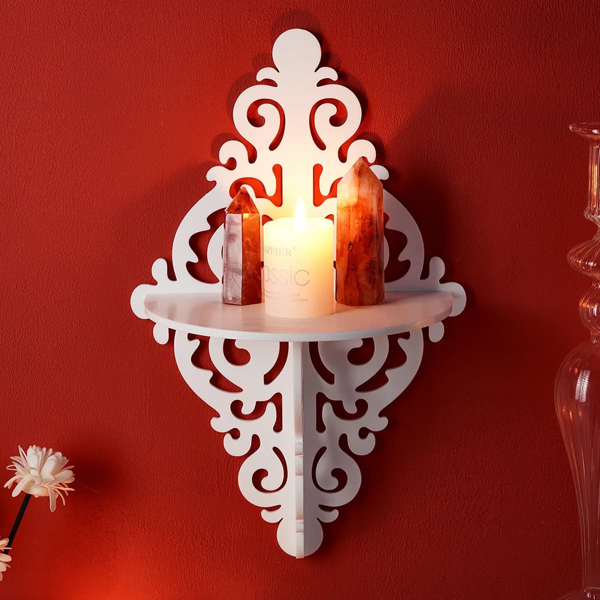 1 Piece, White Decorative Shelf with Creative European Pattern and Simple for Storage, Shelf/Mensola Floating Fai-da-te to Mount