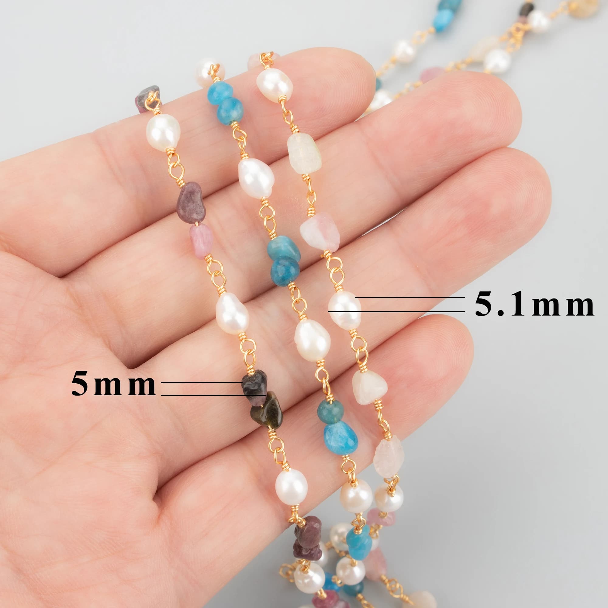 C467, 50cm/lotto, Catena in Rame con Pietre Naturali, Placcata Oro 18K, Accessori per Gioielli Fai da Te, Componenti per Creazione di Bracciali e Collane