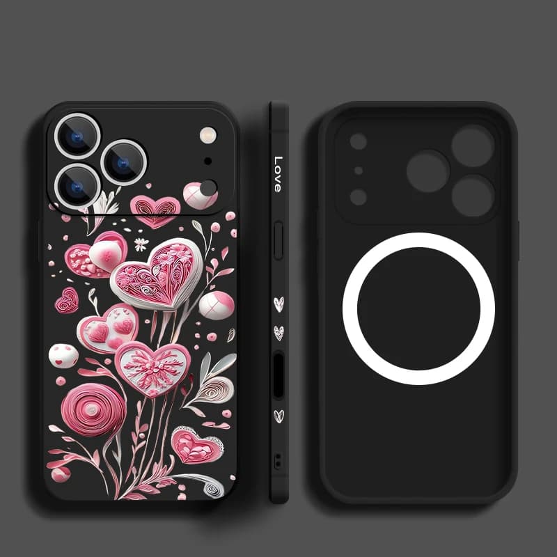 Magnetic Phone Case For iPhone 17 Pro Max 17e 16 15 14 13 Pro Max 16e For Magsafe Love Heart Pattern Soft TPU Back Cover Funda