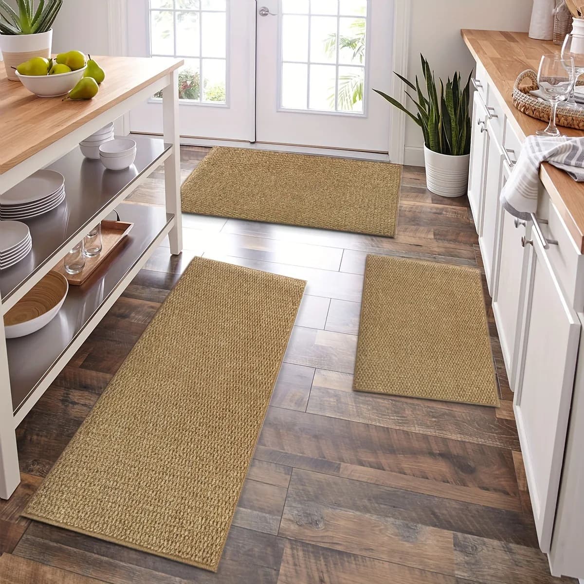 Tappeto da Cucina Lavabile Antiscivolo, Tappetino in Finto Sisal, Passatoia da Cucina in Finto Tessuto con Forte Aderenza e Base in TPR