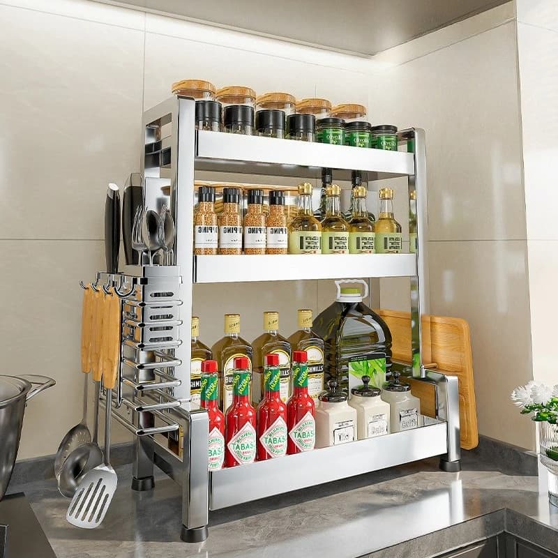 Stainless Steel Suitcase Multilayer Kitchen Bench Organizer Tool Holders and Knives Shelf for Space Saving Dressing