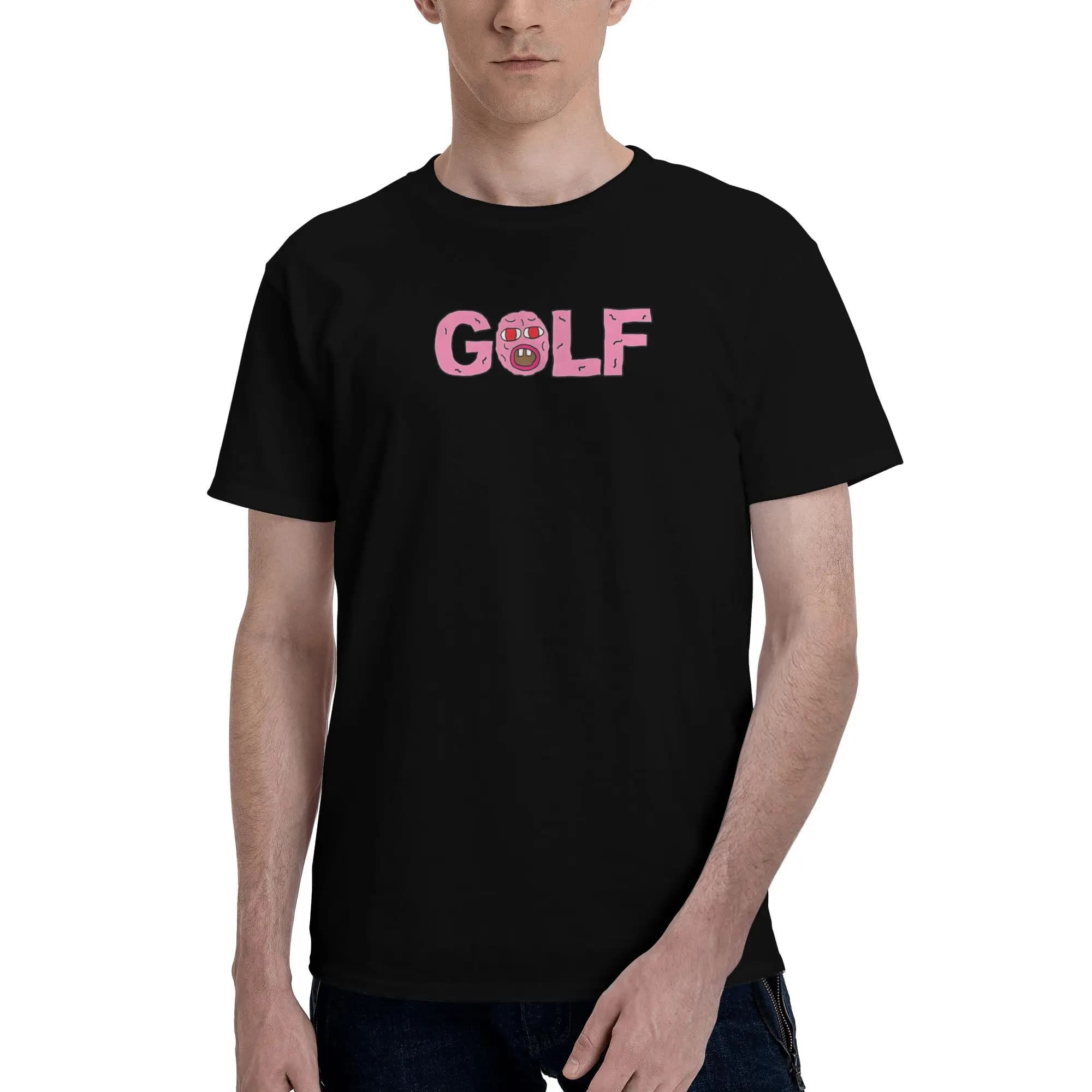 Nuovo marchio 2025 yaer Cartoon stile “GOLF” Testo con maglietta a maniche da uomo con faccia arrabbiata “O”