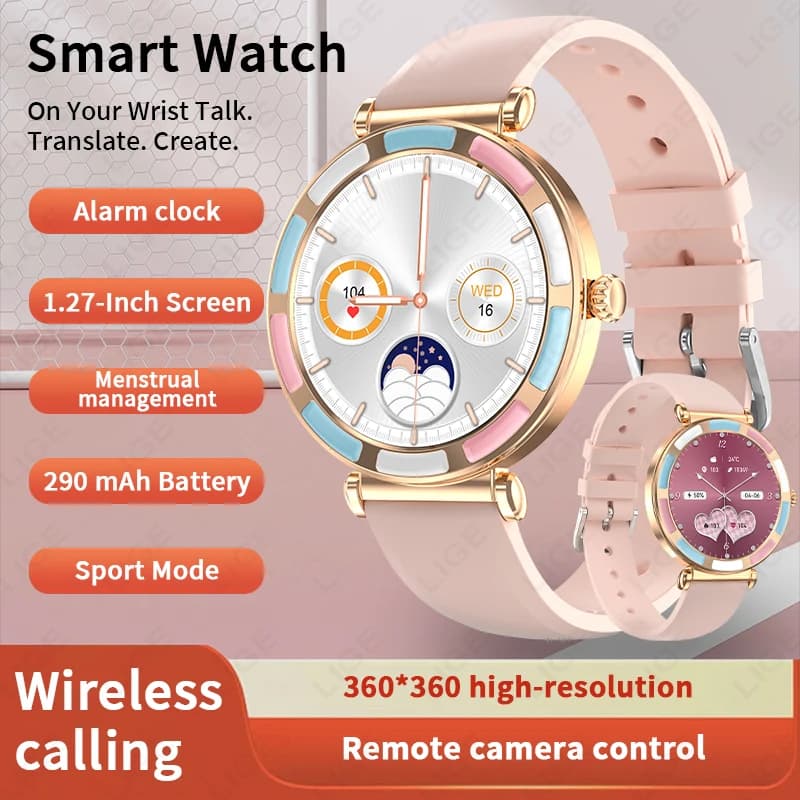 Nuovo Smartwatch da Donna Impermeabile con Chiamate Bluetooth, Monitoraggio Fitness e Frequenza Cardiaca, Orologio Digitale Intelligente, Regalo per Donne