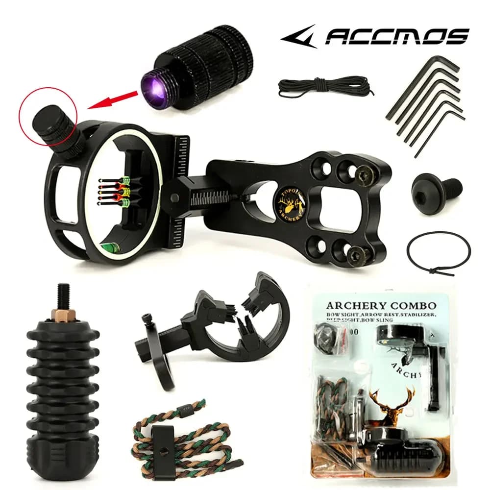 1Set Archery Bow Sight Kits Upgrade Combo Arrow Rest Stabilizer Wrist Rope D-Loop for Shooting Recurve/Compound Bow Accessorie