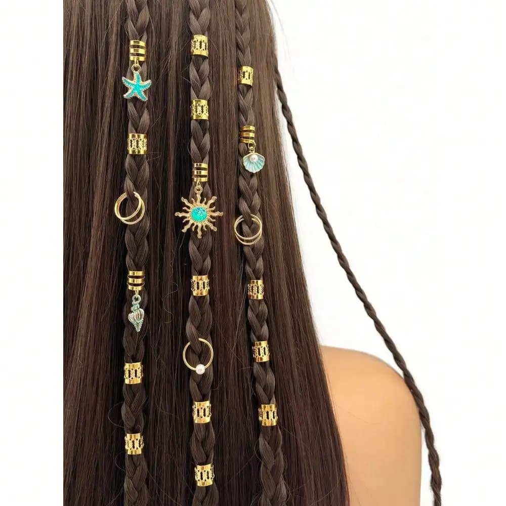 45 anelli per capelli con perle finte barocche e conchiglie - Set di gioielli per capelli boho oceanici per trecce, accessori per capelli da festival e spiaggia, fermagli per capelli