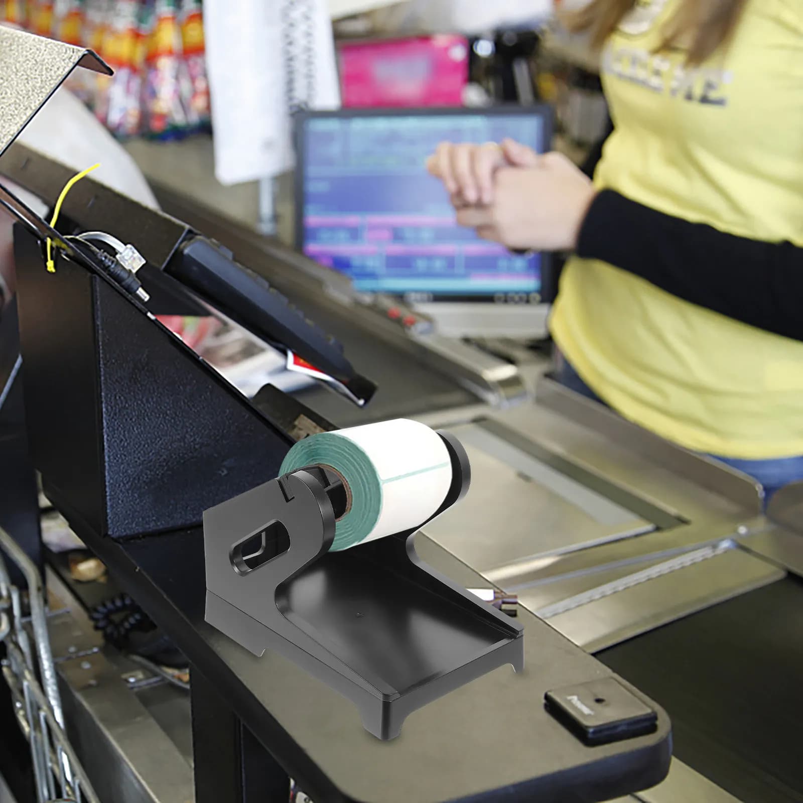 1 Pezzo Porta Etichette a Doppio Uso con Organizzatore Esterno per Carta a Ventaglio, Accessorio per Stampante Termica da Scrivania
