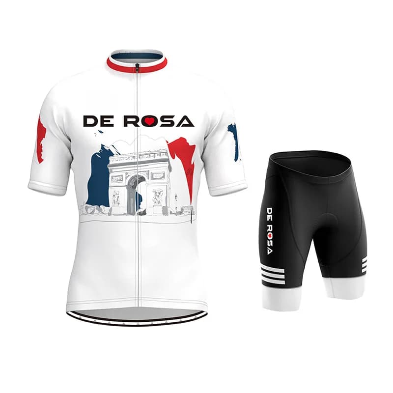 Completo da Ciclismo da Uomo Rosa: Maglia con Inserti in Mesh Laterali e Salopette Ammortizzante per Bici da Corsa e MTB