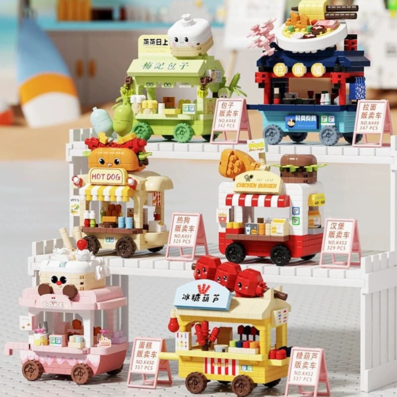 Kit di Costruzioni Fai-da-Te per Food Truck - Modellino Giocattolo di Carretto per Hot Dog, Gelato, Fiori e Hamburger per Bambini