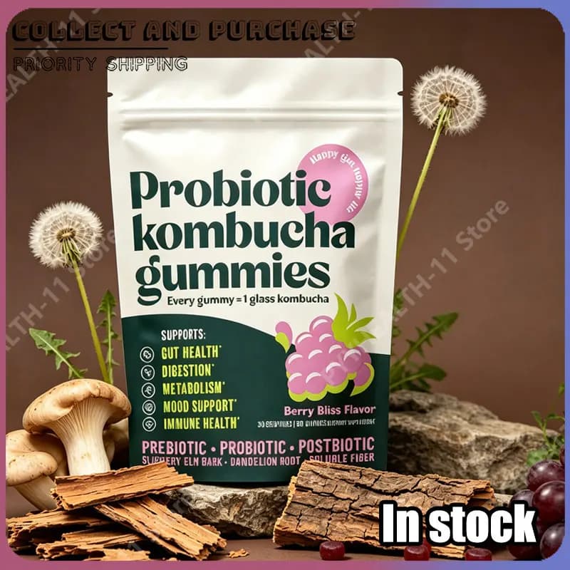 Gommose Probiotiche al Kombucha con Fibre e Prebiotici, Integratore di Fibre con Radice di Tarassaco per il Supporto Intestinale e Contro il Gonfiore