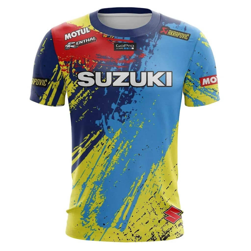 T-shirt a maniche corte traspirante ad asciugatura rapida con stampa moto 3D da uomo modello Suzuki 2026