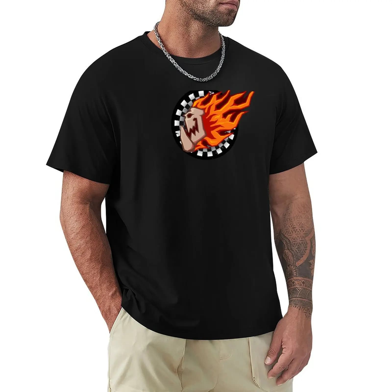 T-shirt Flaming OrK Skull, maglietta a maniche corte per outfit quotidiano basic