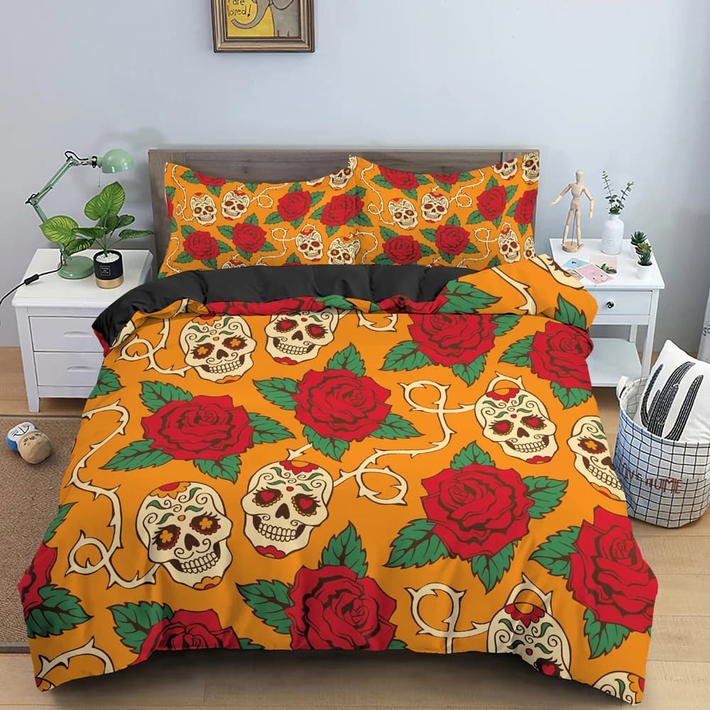 Set biancheria da letto con stampa teschio 3D Copripiumino scheletro Copripiumino per camera da letto Copripiumino king size con federa 2/3 pezzi