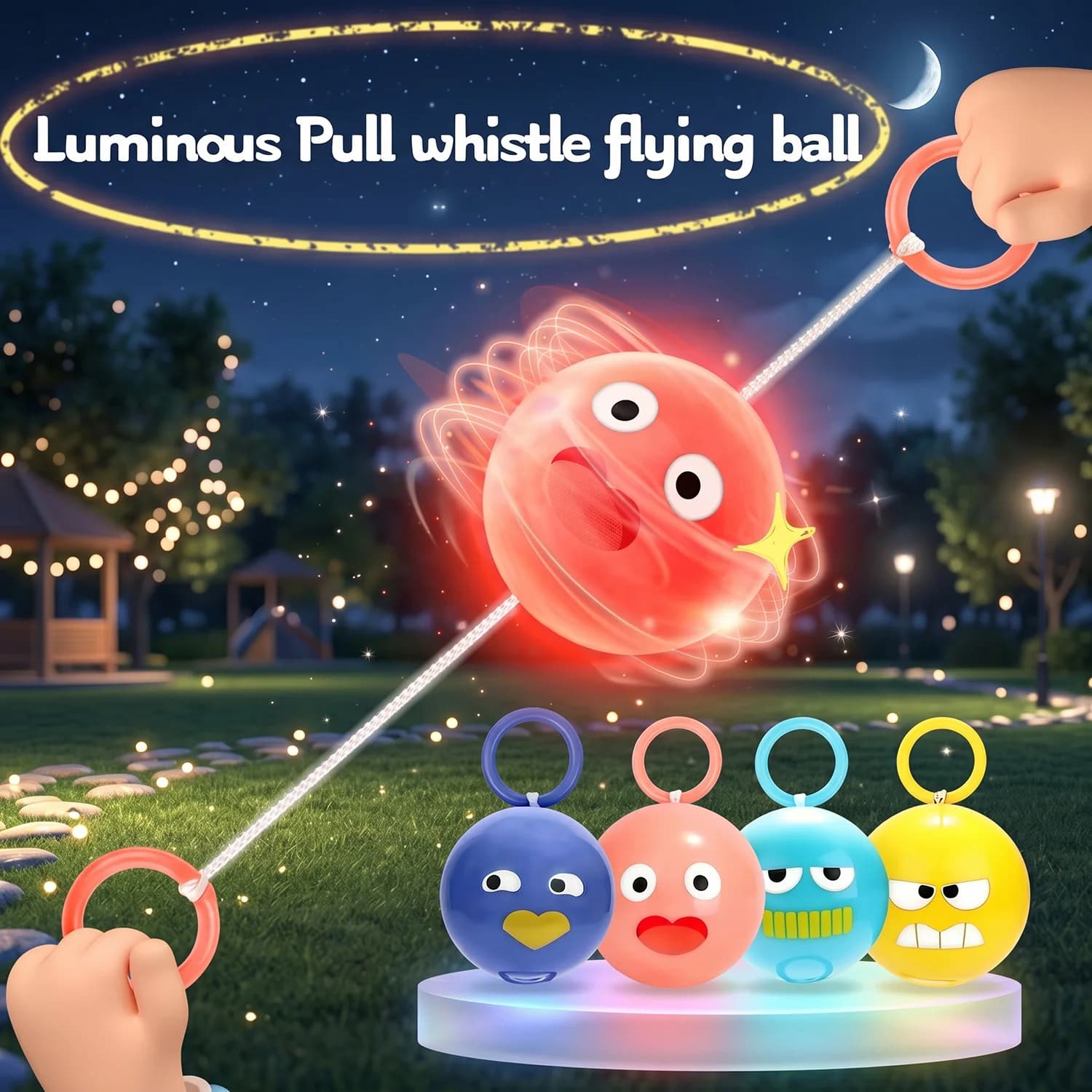 Luminous Whistle Ball Cute Rotating Flash Flywheel Puzzle Pulling Rope Creative Stress Relief Interesting Anti-stress Ball