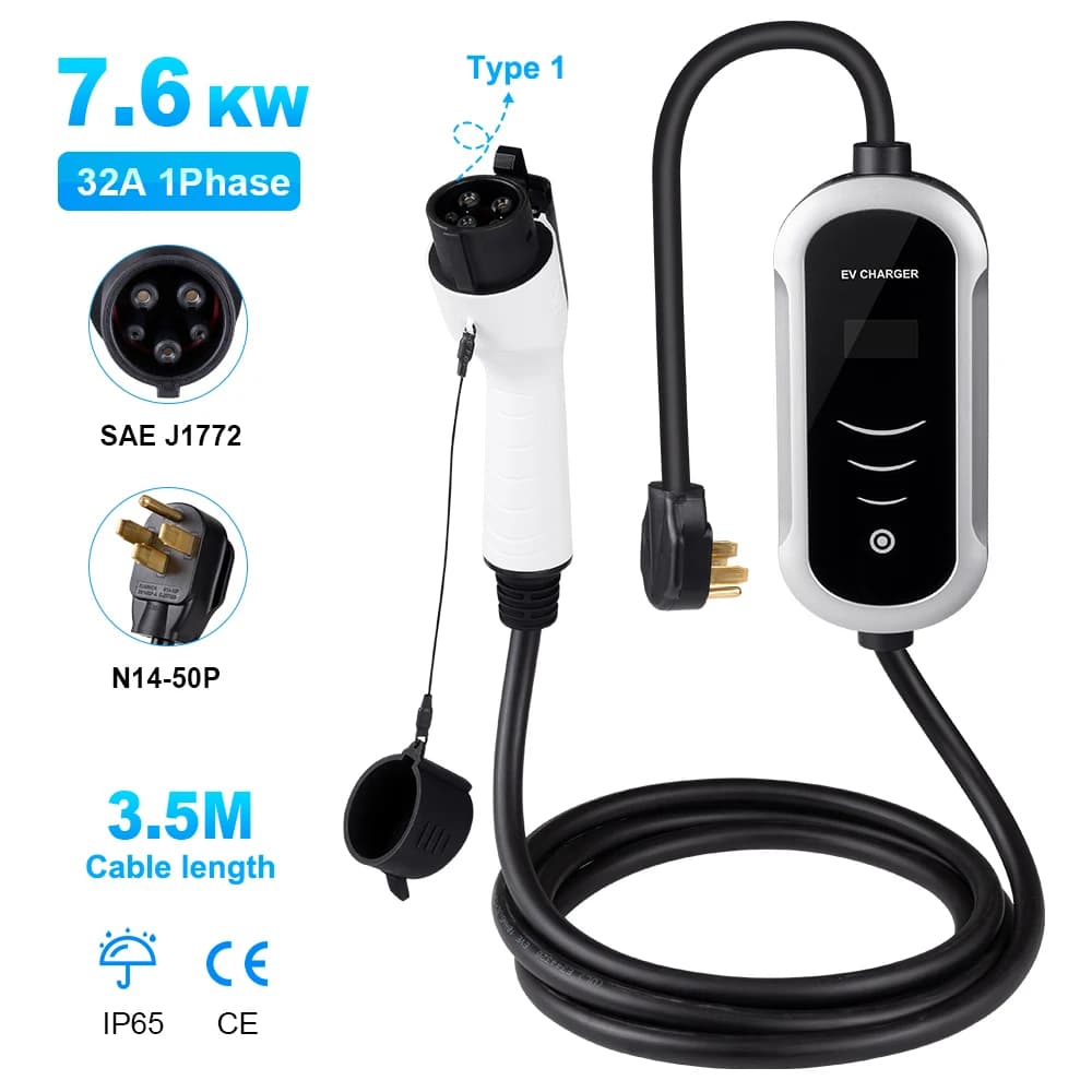 Portable charger type 1 3.8KW 7.6KW charger EV WallBox adjustable charging cable for fast charger for current car for adapter ca Tesla