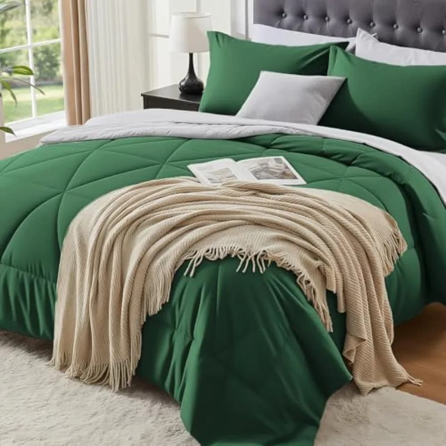 Set Copripiumino 7 Pezzi - Set Letto in Microfibra Morbida Reversibile con Piumoni, Lenzuola, Federe e Cuscini Decorativi Lussuoso e Confortevole