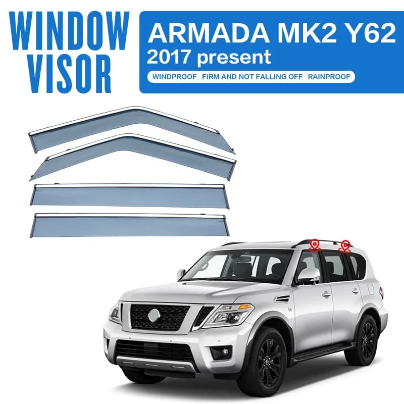 Per Nissan Armada Y62 2017-2025: Deflettori Parasole per Finestrini Auto, Protezioni Antipioggia e Antivento per Finestrini Laterali, Accessori Auto Styling