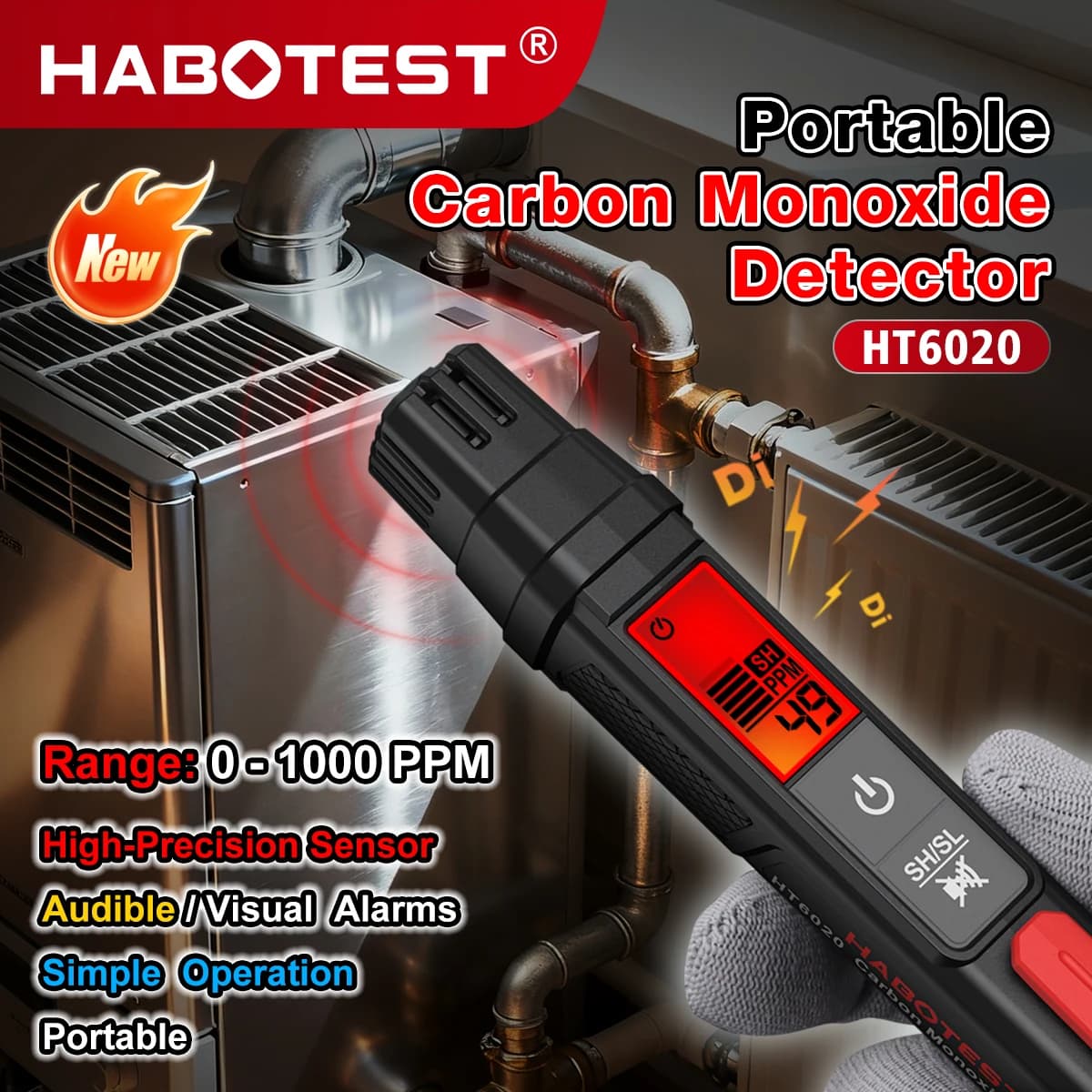 HABOTEST HT6020 Professional Portable Carbon Monoxide Detector Portable CO Tester Quick Response Professional CO Detector