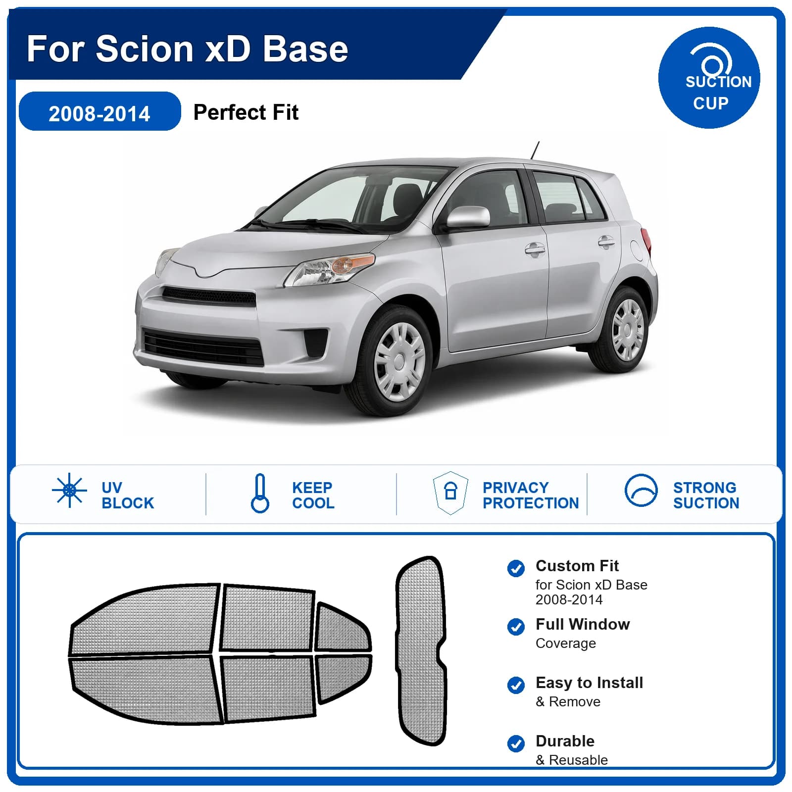 For Scion xD Base 2008-2014 Custom Full Set Windshield Sun Shade Aluminum Foil Heat Insulation Anti UV Foldable