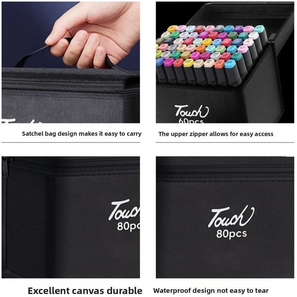 Black Color Marker Pens Storage Bag 12-168 Count Zippered Closure Art Markers Organizer Handbag Style Functional Storage