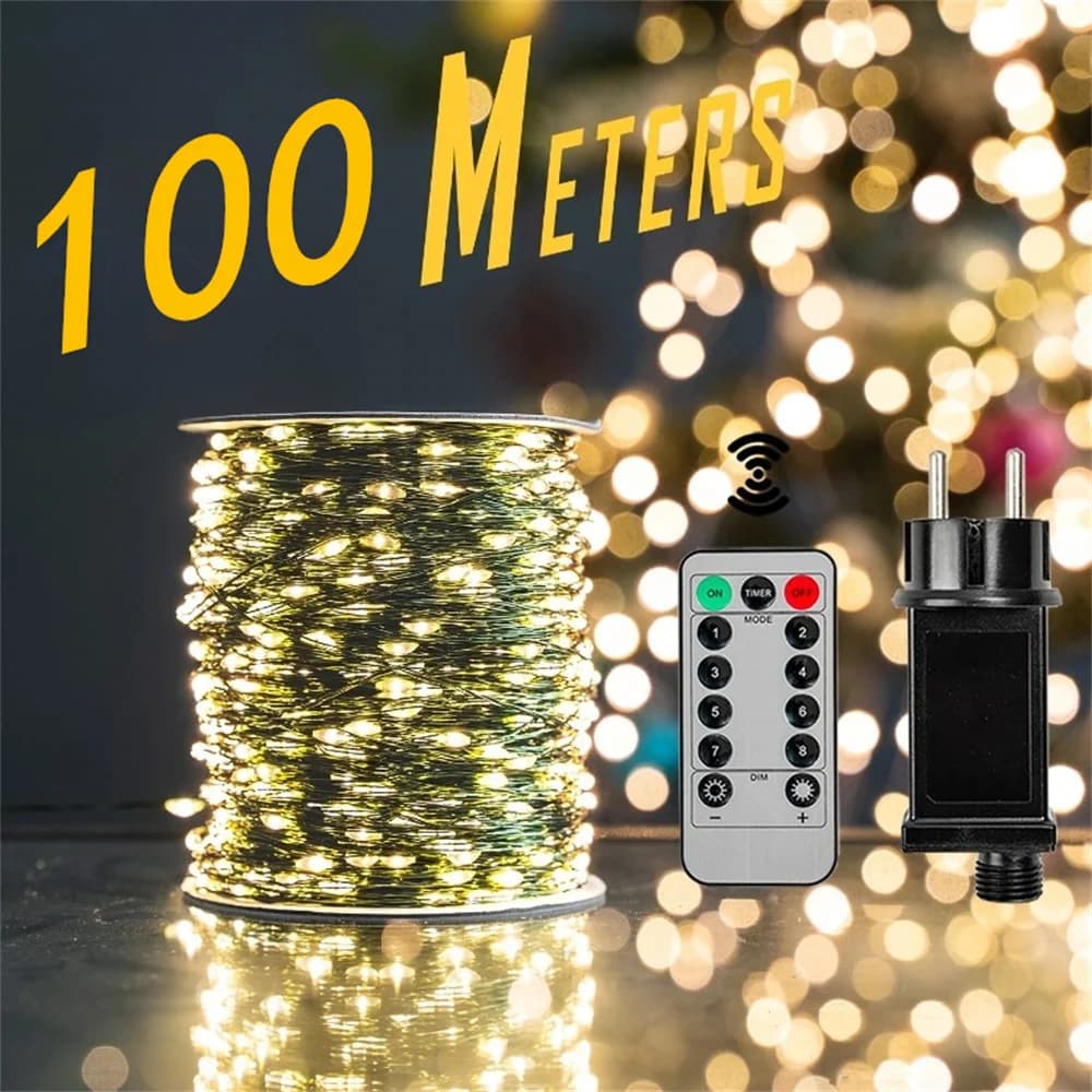 1000/500LED fata String Lights ghirlanda di natale decorazioni per esterni luci impermeabili con telecomando per la festa di nozze di strada dell'albero