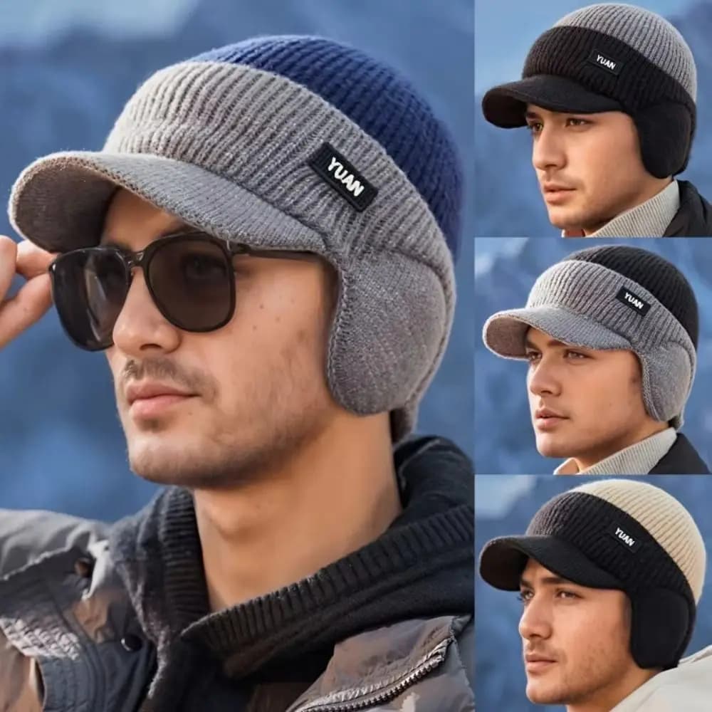 Versatile Ear Protection Knit Baseball Cap Thickened Dual Tone Thermal Knit Beanie Keep Warm Dad Hat Outdoor Activities