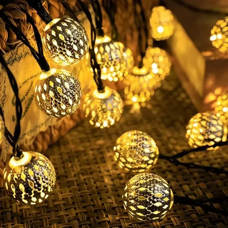 Luci Decorative a Sfera Marocchina, Catena di Luci a Sfera Cava per Casa, Giardino, Patio, Festival, Decorazioni LED