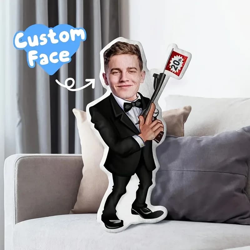 Bambola con faccina fotografica personalizzata - Peluche con il tuo viso e capelli, corpo in tessuto morbido per
