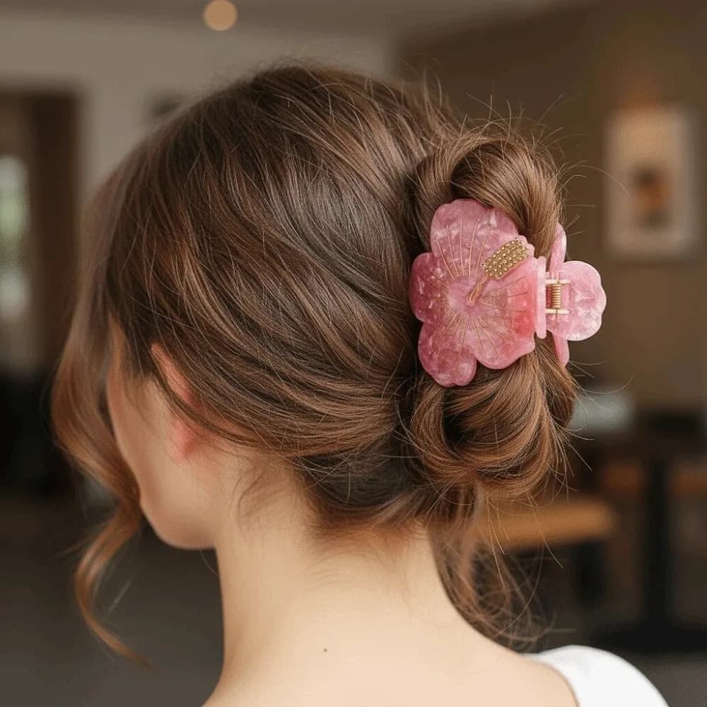Waterproof Peach Blossom Shark Clip Sweet Headwear Acetic Acid Hair Claw Alloy Beads Japanese Style Flower Hairgrips