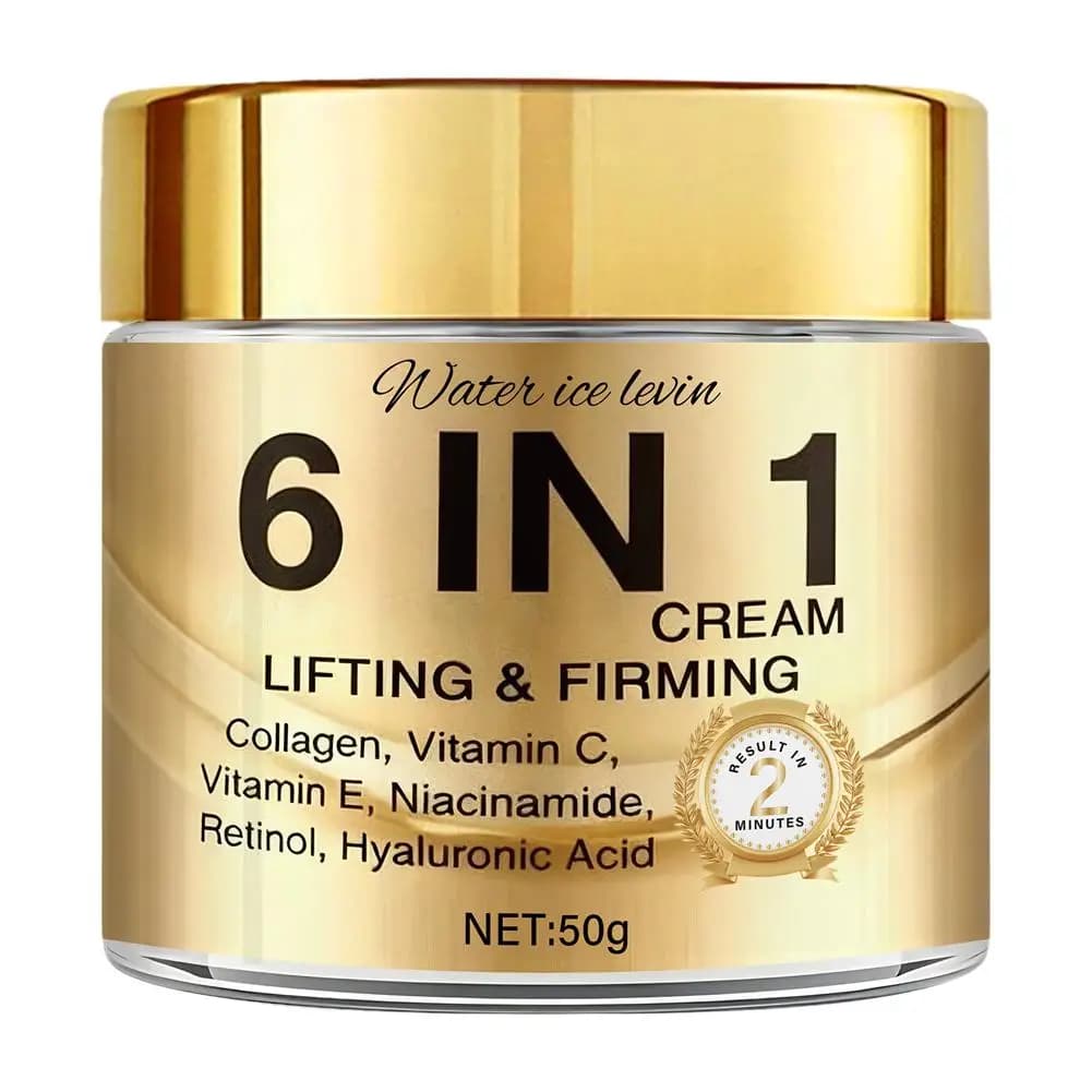 Anti-wrinkle cream 6 in 1 with collagen, retinol and hyaluronic acid, firm, nourishes and gives skin safety, for women.