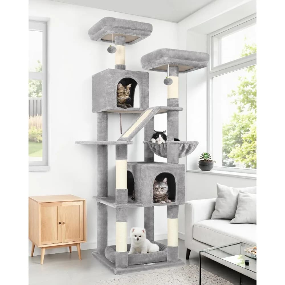 Grande torre per gatti per gatti da interno, condominio per gatti robusto alto 74 pollici per gatti di grandi dimensioni con tiragraffi e tavola
