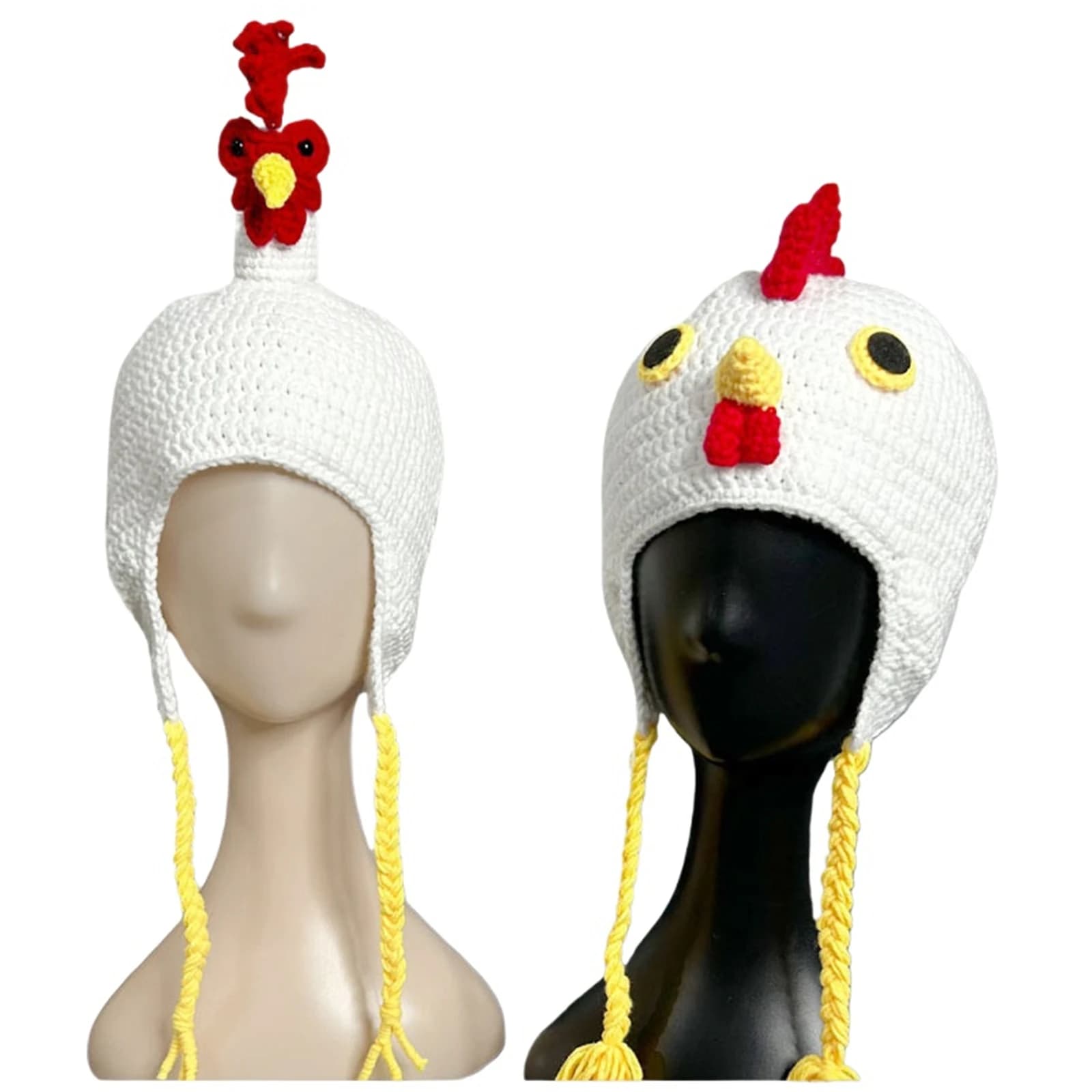 Cappello all'uncinetto per bambini e adulti per il giorno della Turchia Cappello lavorato a maglia con testa di pollo Berretto bianco intrecciato a mano Halloween Cosplay Prop