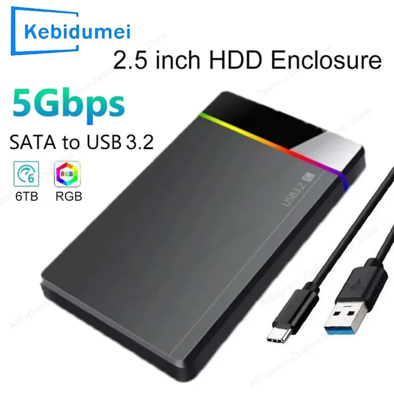KEBIDUMEI Box Esterno per HDD da 2.5 pollici SATA a USB 3.2, Case per Disco Rigido Esterno per Laptop PC, Box di Archiviazione SSD HDD SATA da 5Gbps