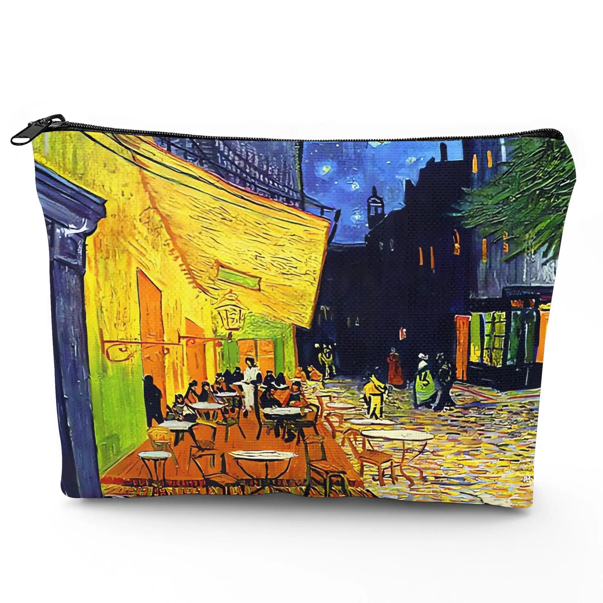 Borsa per il trucco stampata Midnight Cafe da 1 pezzo - Pochette multifunzionale con cerniera per donna, borsa da viaggio perfetta con cerniera, divertente regalo di compleanno