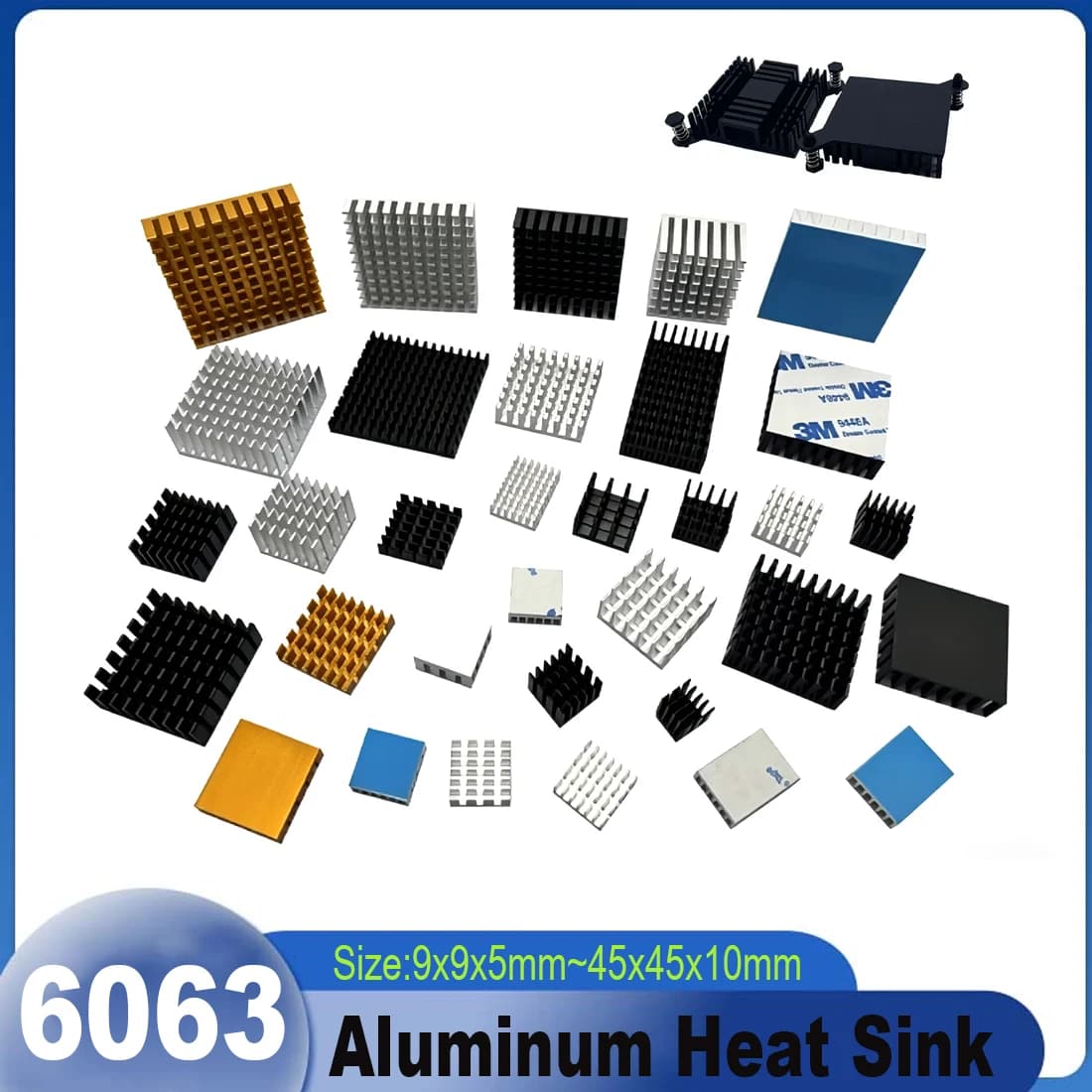 Aluminum Heatsink Radiator Heat sink for Electronic IC Chip RAM MOS Dynatron Raspberry Pi Cooling With Thermal Conductive Tape